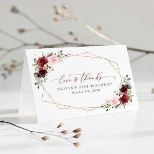Burgund Rote Blume, rosa Blume, Geburtstag Dankeskarte