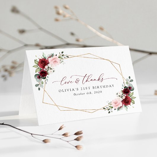 Burgund Rote Blume, rosa Blume, Geburtstag Dankeskarte