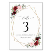 Burgund Rote Blume, rosa Blume, Tischnummern (Rückseite)