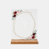 Burgund Rote Blume, rosa Blume, Tischnummern Acrylschild (Vorderseite)