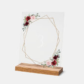 Burgund Rote Blume, rosa Blume, Tischnummern Acrylschild (Winkel)