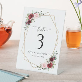 Burgund Rote Blume, rosa Blume, Tischnummern Sockelschild