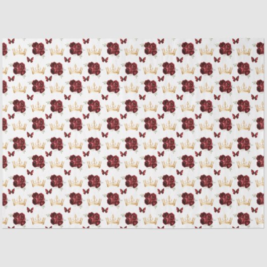 Burgund Rote Blume und Goldkronen Seidenpapier (Vorderseite)