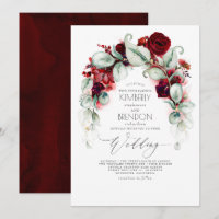 Burgund Rote Blume und Grüne Elegante Hochzeit