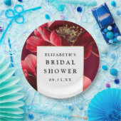 Burgund Rote Blüte Elegante Modernes Brautparty Pappteller (Party)