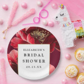 Burgund Rote Blüte Elegante Modernes Brautparty Pappteller (Party)