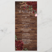 Burgund Rote Romantische Rose Rustikale Holzhochze Programm (Vorderseite)
