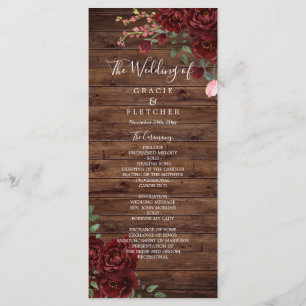 Burgund Rote Romantische Rose Rustikale Holzhochze Programm