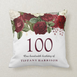 Burgund Rote Rose 100. Geburtstagsgeschenk Kissen