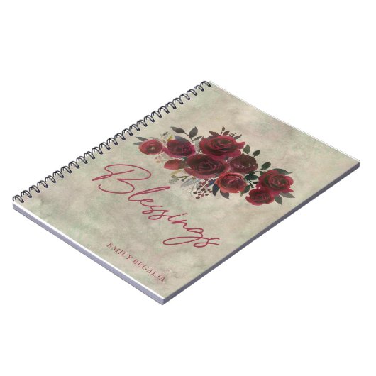 Burgund Rote Rose Bloral Segings Prayer Journal Notizblock (Linke Seite)