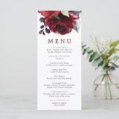 Burgund Rote Rose Blume Hochzeitmenü Menükarte (Stehend Vorderseite)