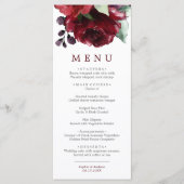 Burgund Rote Rose Blume Hochzeitmenü Menükarte (Vorderseite)