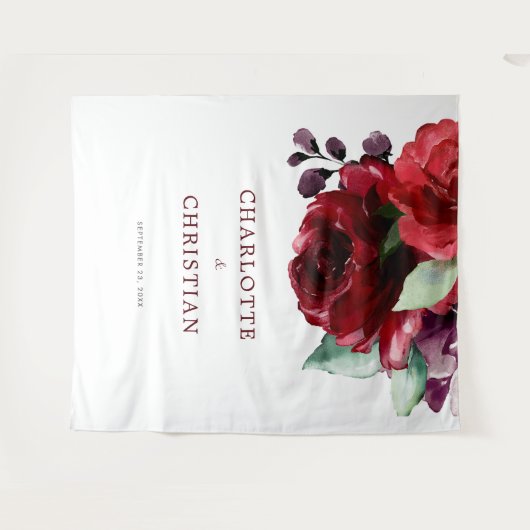 Burgund Rote Rose Blume Hochzeitsband Wandteppich (Vorderseite (Horizontal))