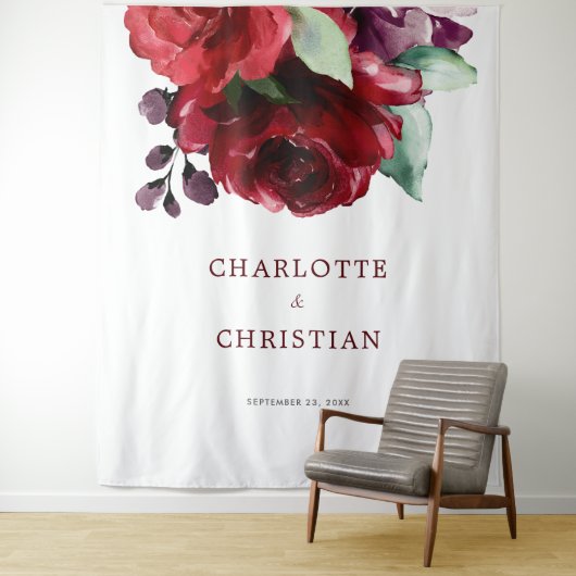 Burgund Rote Rose Blume Hochzeitsband Wandteppich (Beispiel)