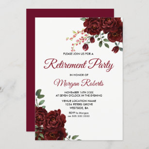 Burgund Rote Rose Blumenruhestand Party Einladung