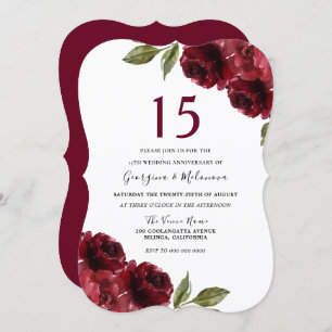 Burgund Rote Rose Elegant 15. Hochzeitstag Einladung