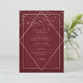 Burgund Rote Rose Gold Confetti Border Sweet 16 Einladung (Stehend Vorderseite)