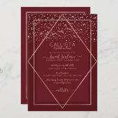 Burgund Rote Rose Gold Confetti Border Sweet 16 Einladung (Vorne/Hinten)