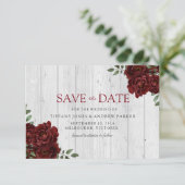 Burgund-Rote Rose Romantische Save the Date (Stehend Vorderseite)