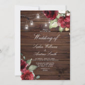 Burgund Rote Rose Rustic Wood Wedding Einladung (Vorderseite)