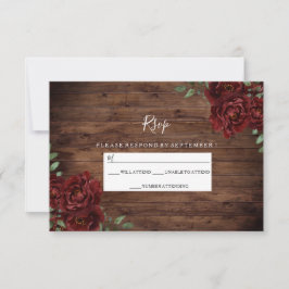 Burgund Rote Rose Rustic Wood Wedding RSVP