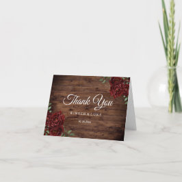 Burgund Rote Rose Rustic Wood Wedding Vielen Dank Dankeskarte