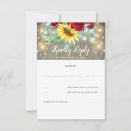 Burgund Rote Rose und Sonnenblumen Hochzeit im Her RSVP Karte