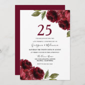 Burgund Rote Rosen 25. Hochzeitstag Einladung (Vorne/Hinten)