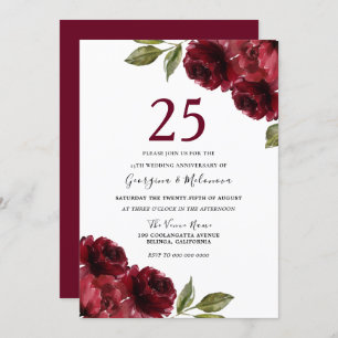 Burgund Rote Rosen 25. Hochzeitstag Einladung