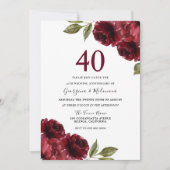 Burgund-Rote Rosen 40. Hochzeitstag Einladung (Vorderseite)