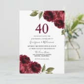 Burgund-Rote Rosen 40. Hochzeitstag Einladung (Stehend Vorderseite)