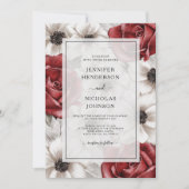 Burgund Rote Rosen Anemone Floral Wedding Einladung (Vorderseite)