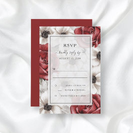 Burgund Rote Rosen Anemone Floral Wedding RSVP Einladung