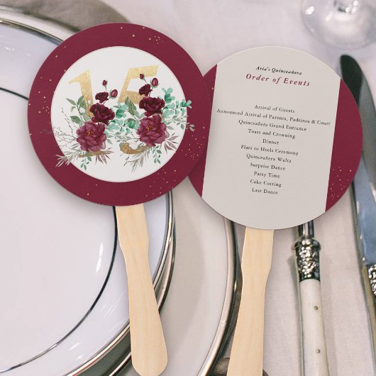 Burgund-Rote Rosen Quinceanera-Orden Fächer