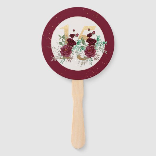 Burgund-Rote Rosen Quinceanera-Orden Fächer (Vorderseite)