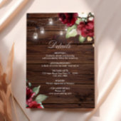 Burgund-Rote Rosen Rustikale Holzdetails Begleitkarte