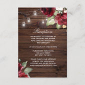 Burgund Rote Rosen Rustikaler Empfang Begleitkarte (Vorderseite)