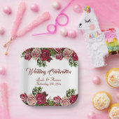 Burgund Rote Rustikale Rose Blumenlandhochzeit Pappteller (Party)