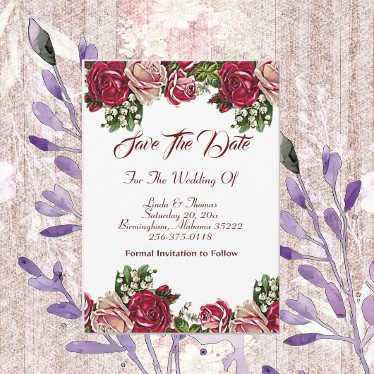 Burgund Rote Rustikale Rose Blumenlandhochzeit Save The Date