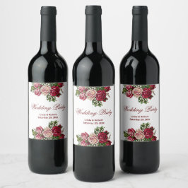 Burgund Rote Rustikale Rose Blumenlandhochzeit Weinetikett