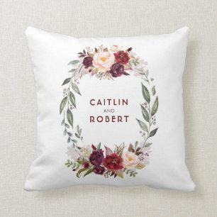 Burgund Rote Wasserfarben Blume Elegante Romantik Kissen