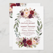 Burgund Roter Blumenreath Rustikale Hochzeit Einladung (Vorne/Hinten)