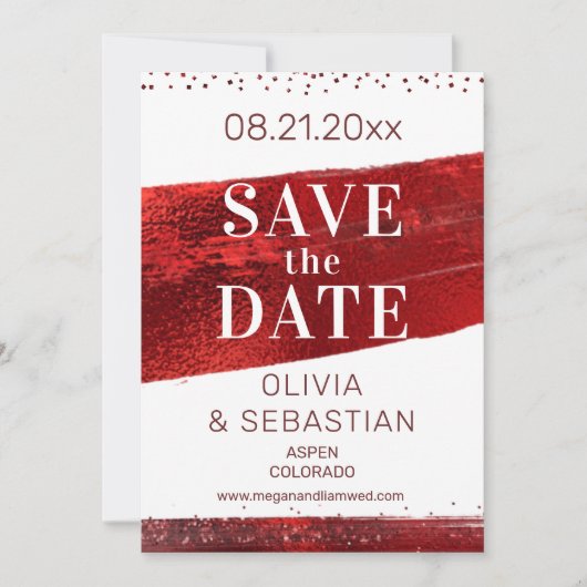 Burgund Roter Glitzer Elegantes Foto Moderne Hochz Save The Date (Vorderseite)