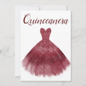 Burgund Roter Glitzer Kleid Quinceanera Party 15. Einladung (Vorderseite)