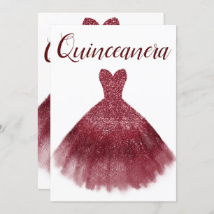 Burgund Roter Glitzer Kleid Quinceanera Party 15. Einladung