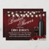 Burgund Roter Wein & Blume Modernes Brautparty Einladung (Vorne/Hinten)