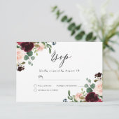 Burgund Roter Wein & Blush Moderne Hochzeit RSVP Karte (Stehend Vorderseite)