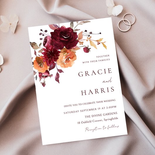 Burgund Roter Wein Burnt Orange Hochzeit im Herbst Einladung