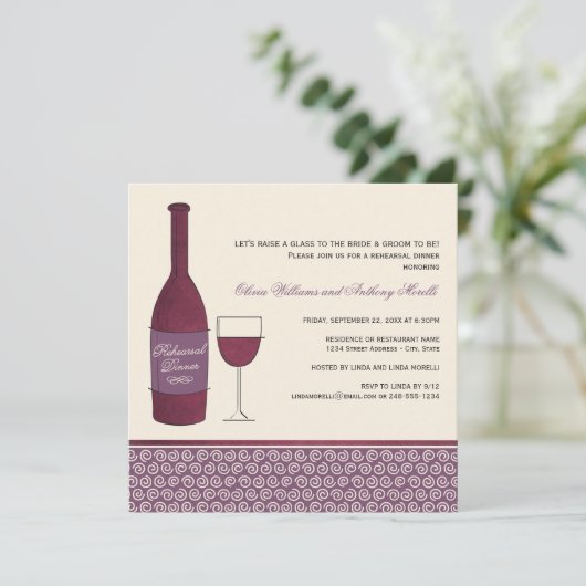 Burgund Roter Wein Verkostung Hochzeit Probe Dinne Einladung (Stehend Vorderseite)