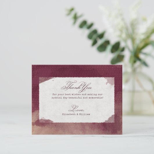 Burgund Roter Wein Wasserfarbe Rustikale Hochzeit  Begleitkarte (Stehend Vorderseite)